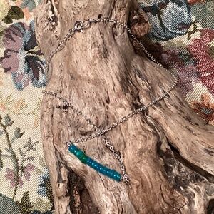 NEW Silver Ethiopian Paraiba Blue Beaded Fire Opal Necklace 17”